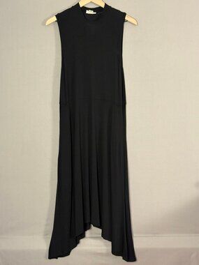 Maeve Anthropologie Mock Neck Draped Knit Midi Dress Asymmetrical Hem Black L